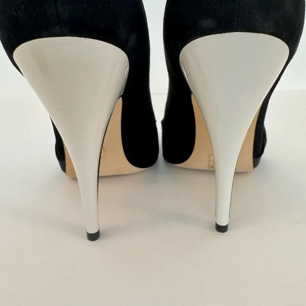 Tory Burch Bow Suede Pointed-Toe Pumps Black/White Shoes Heels 9M